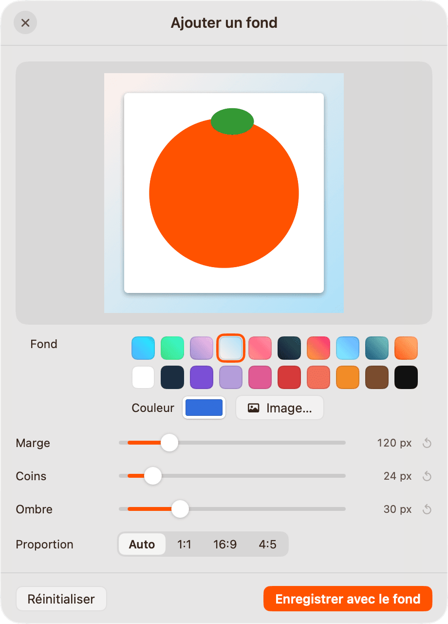 Fenêtre « Ajouter un fond » de Mandarine