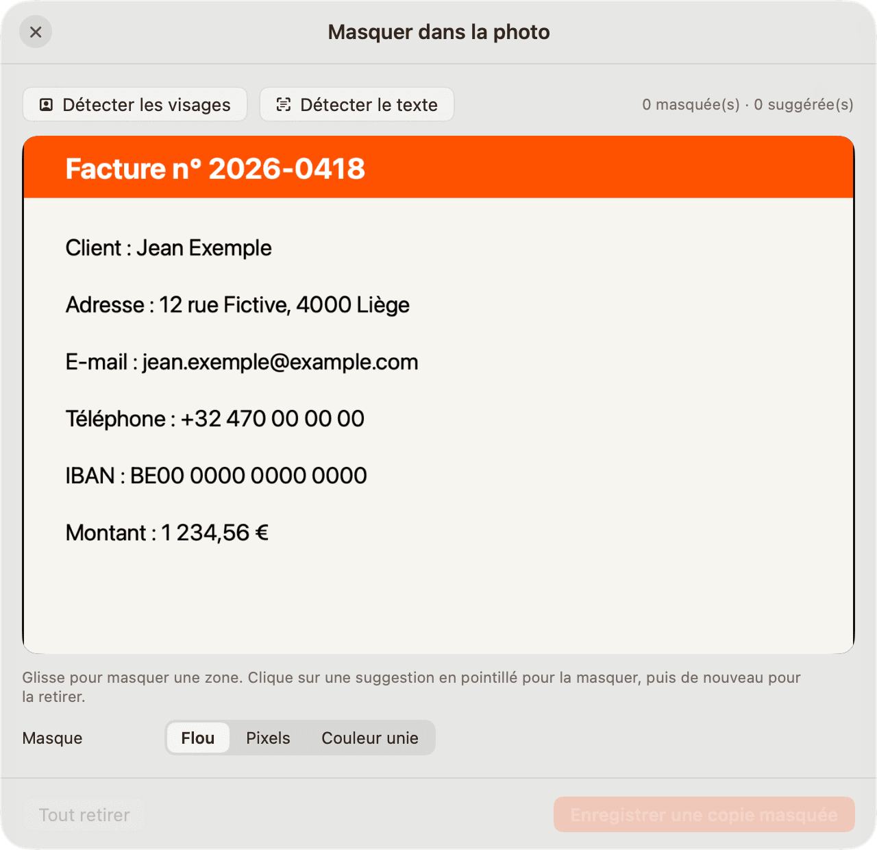 Fenêtre « Masquer » de Mandarine